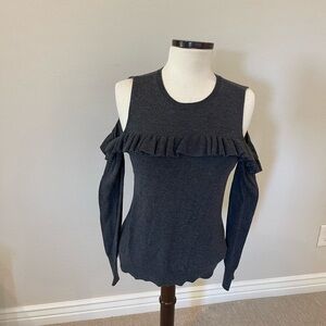 Women's Ruffled Cold Shoulder Top - Dark Gray